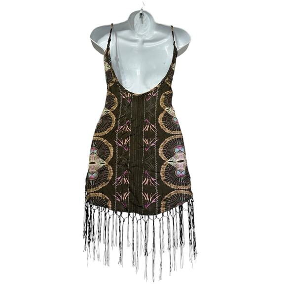 Cleobella Women's Kate Adjustable Strap Boho Print Fringe Mini Dress Size S - Picture 2 of 7